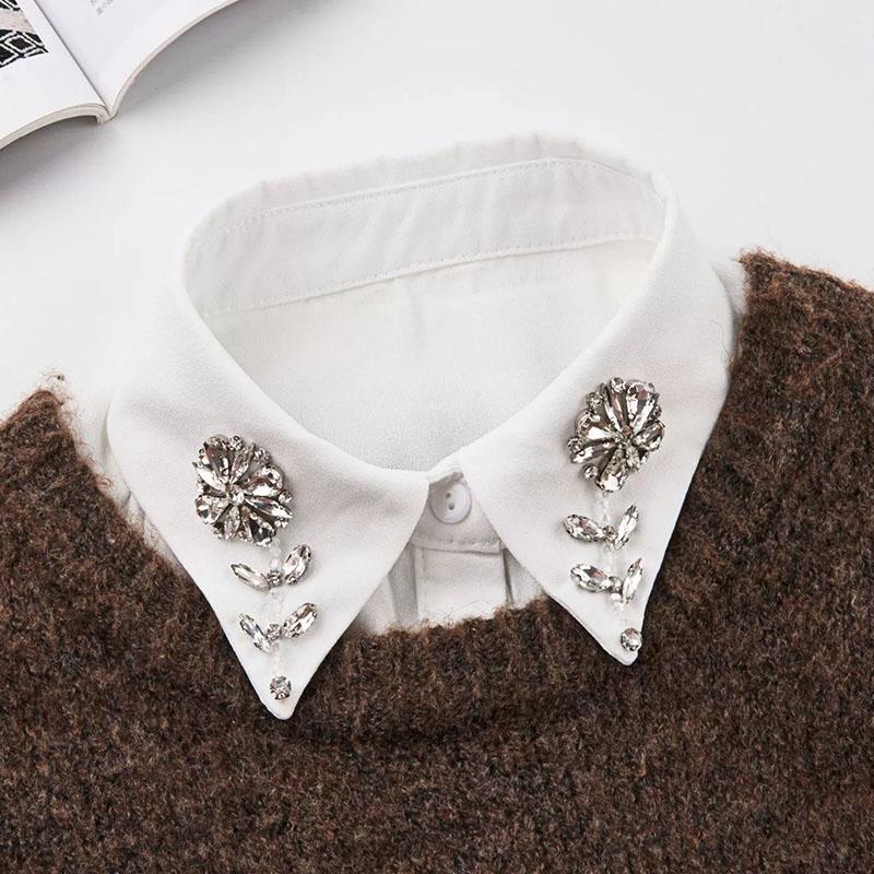 Diamond Fake Collar Shirt Women False Collar Blouse Woman Fake Jeans Detachable Half Shirt Collar Remoable Faux Col Tie