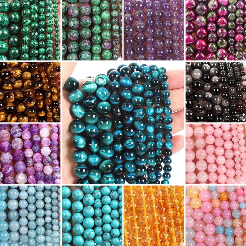 Natural Stone Beads Tiger Eye Amazonite Rose Quartz Turquoises Obsidian Agates Beads For Jewelry Making DIY Bracelet 4 6 8 10mm