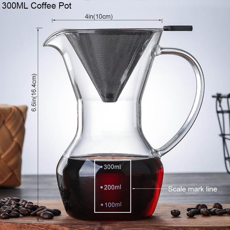 Стеклянный кофейник BORREY, кофеварка, многоразовый фильтр из нержавеющей стали, стеклянный графин без BPA, ручной кофейник, капельница для кофе