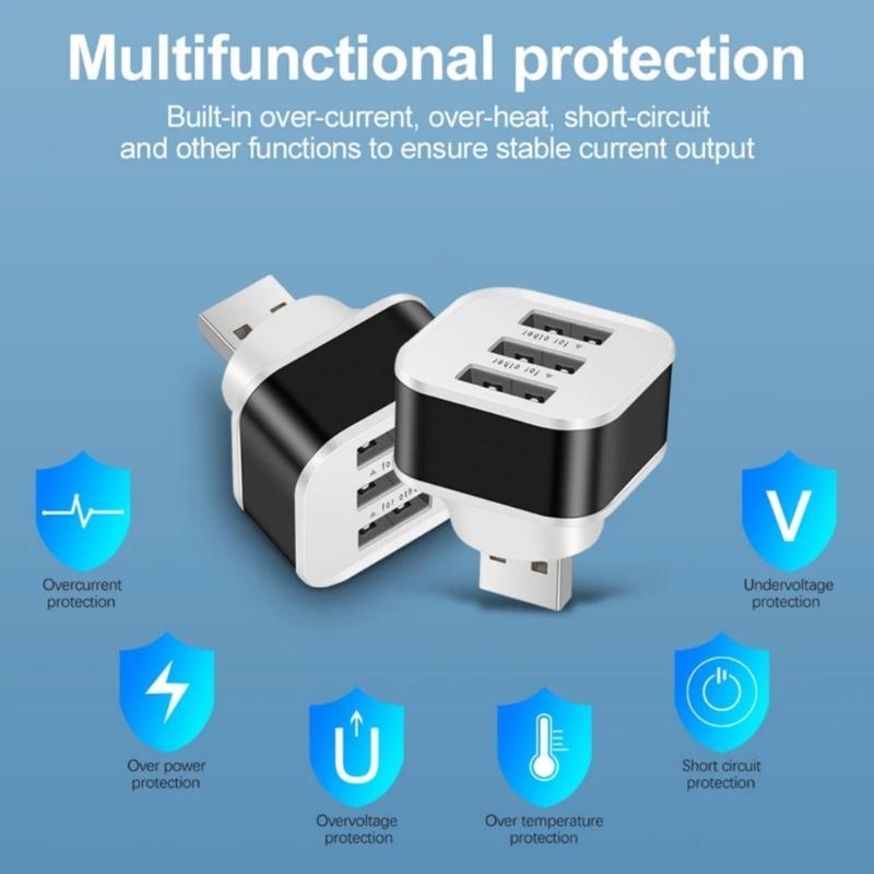 USB2.0 Адаптер 3-портовый USB-удлинитель Быстрая зарядка Множественный USB-разветвитель Автомобильный адаптер Разъем для расширения мобильной мощности