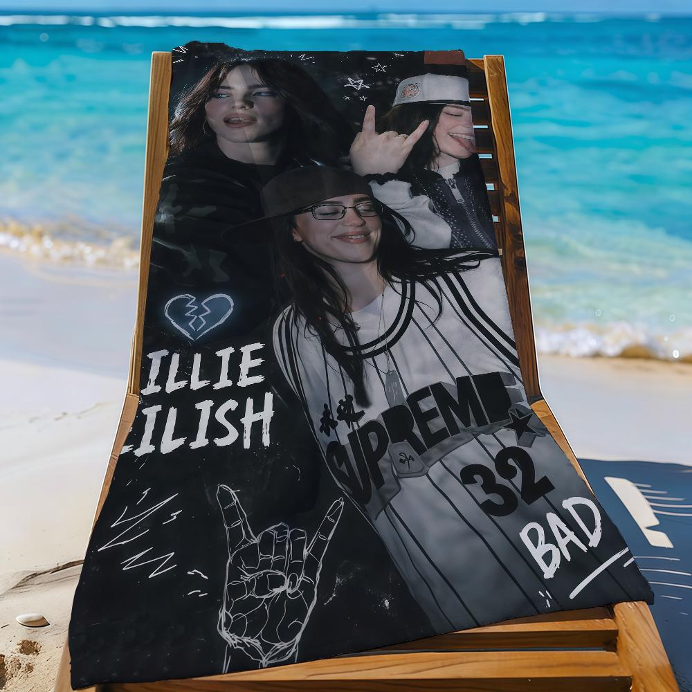 Популярная певица B-Billie E-Eilish-S Полотенце Спортивное Быстросохнущее Туристическое Снаряжение для Кемпинга Песозащитное Мягкое Легкое Большое Пляжное Полотенце