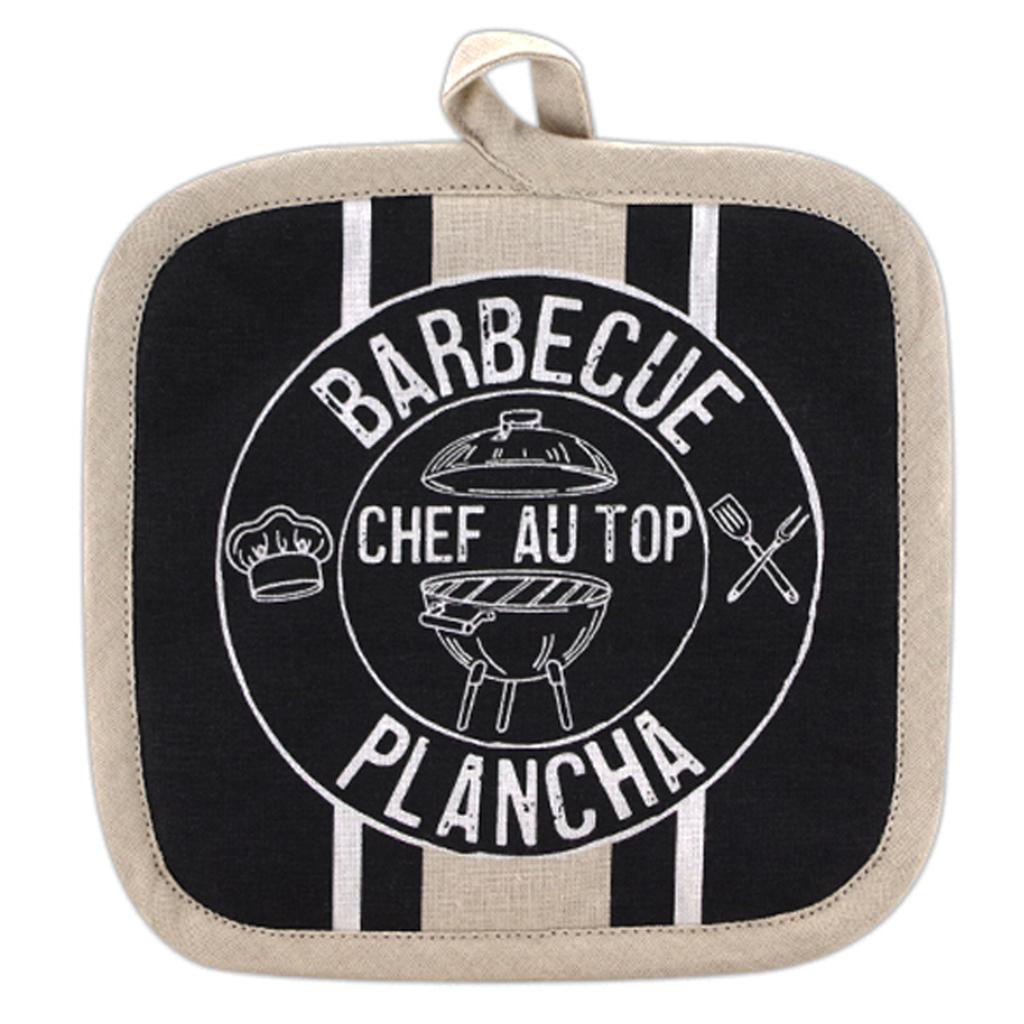 Les Trésors De Lily [R6599] - Black Beige 'Barbecue Plancha' Cotton Potholder (boss At the Top) - 20x20cm