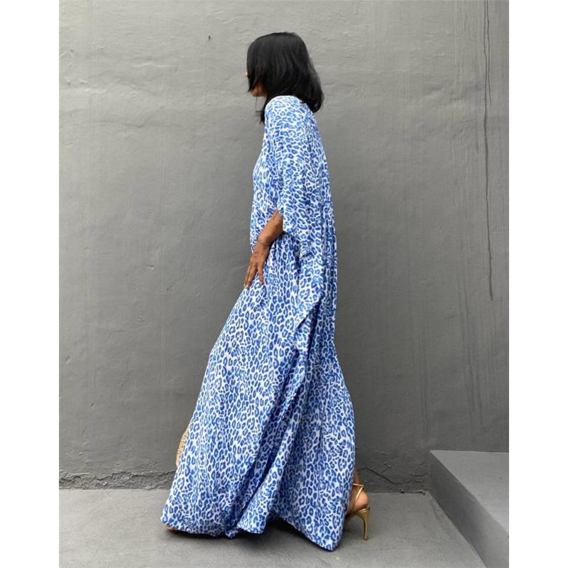 Women Plus Size Leopard Print Polka Dot Beach Cover Up Loose Long Dress Swimsuit Cover Up