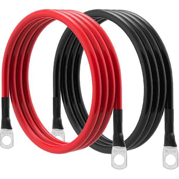 8 AWG Battery Cable 8 Gauge Power Inverter Cables with 5/16 Inch Lugs Both Ends for Solar Boat Marine RV Car 2 Pack (3FT)