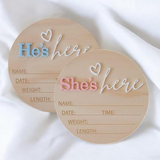Birth Announcement Sign Wooden Baby Name Weight Length Date Time Plaque Nursery Photo Prop Keepsake Sign for Baby Shower Gift