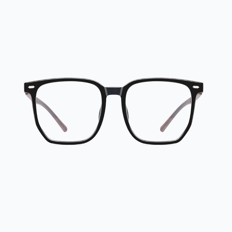 Ultra-light square myopia glasses for women can be matched with degrees, plain face, large frame, small thick edge, black frame glasses frame, anti-bl