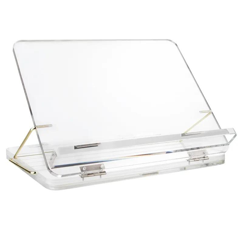 Custom Acrylic Bookshelf Adjustable Reading Book Holder Pen Slot Desktop Riser Laptop Clear Design Page Clips