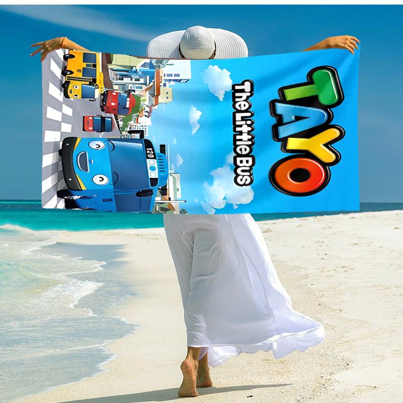 1pc Tayo The Little Bus3 Beach Towel, Comfortable and Thick, and Swimming/Bath/Picnic/Camping Towel, Suitable for Seaside Beaches