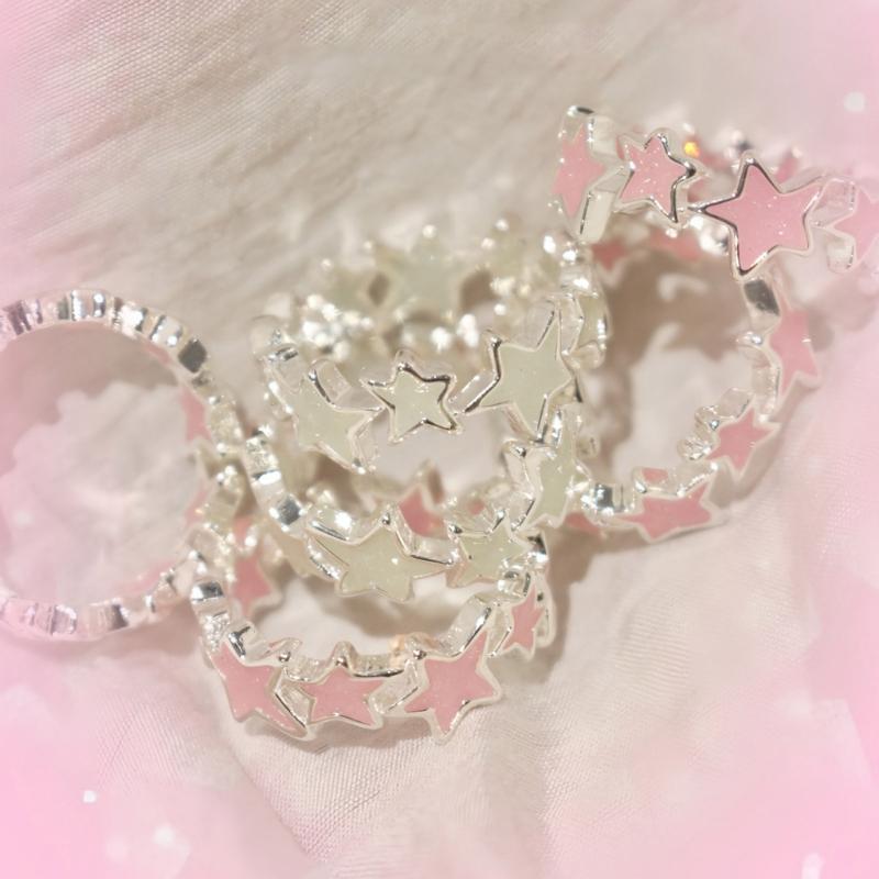 Pentagram-Finger Ring Adjustable Pink White-Star-Open Ring Cute Sweet Cool Jewelry Fashion Star Ring Valentines Day Gift