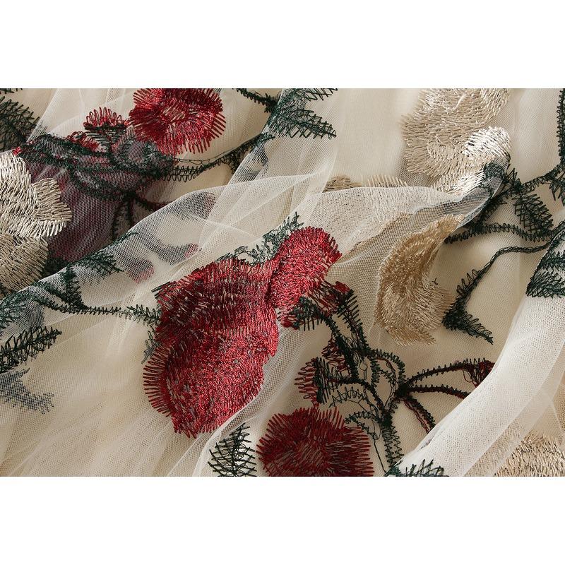 Z Новая ретро-юбка с высокой талией и тонкой вышивкой в виде большого цветка, модная, милая, сетчатая, средней и длинной длины