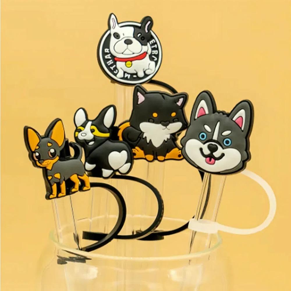 5 шт. мультяшная собака силиконовая трубочка заглушка 10 мм трубочка наконечники крышка питьевая трубочка пылезащитный колпачок принадлежности для вечеринок