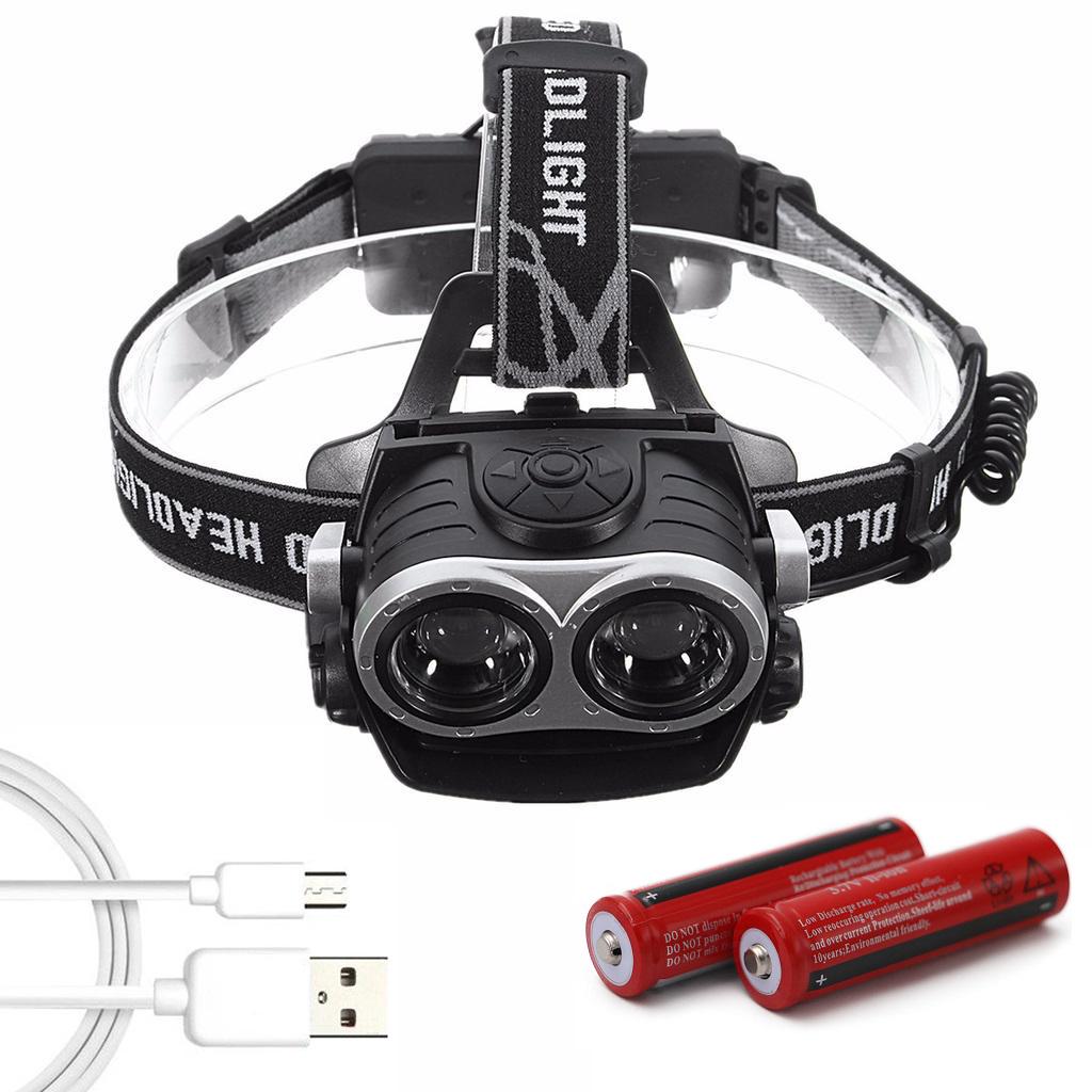 Двухъядерный T6 мощный налобный фонарь с USB-зарядкой 2xT6 мощный телескопический налобный фонарь с зумом