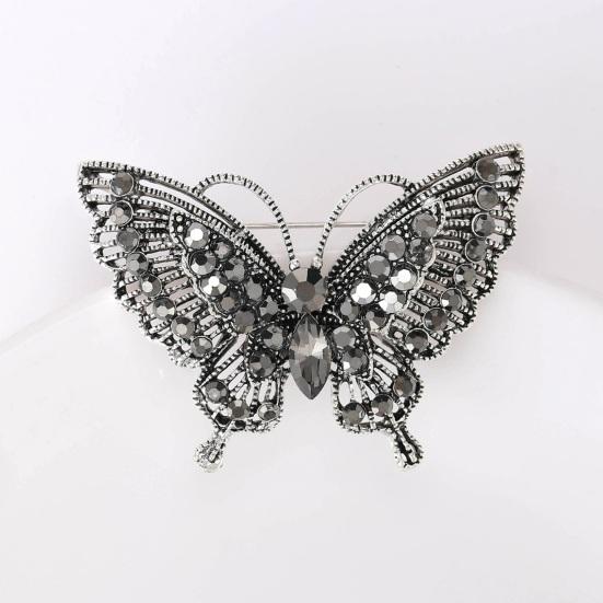 Женская брошь Ретро форма бабочки Декор стразами Противоскользящая Износостойкая Украшение для воротника пальто костюма Шляпа Шарф Одежда