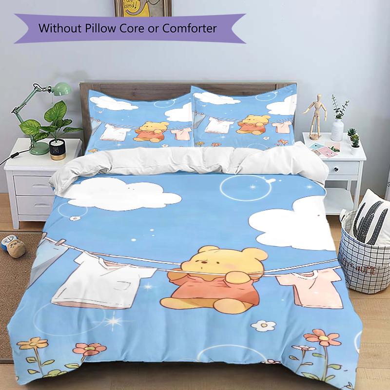 3pcs Cute Pooh Bear Printed Bedding Set, Soft and Comfortable Quilt Cover for Bedroom, Guest Room (1 Duvet Cover + 2 Pillowcases, Pillow Core Not