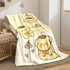 Cartoon dog in a beret with pudding, hearts, and "Pompom Purin" text. for all seasons blanket lunch break throw gift