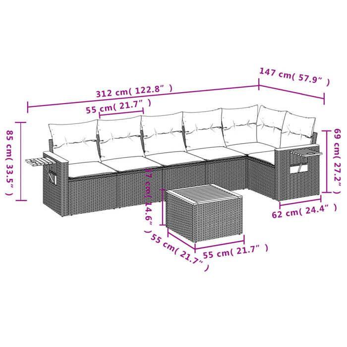 VidaXL Salon de Jardin avec Coussins 7 pcs, Canapés de Terrasse, Ensemble de Meubles de Patio, Mobilier d'Extérieur, Noir 3226832