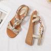 Large size wedge heel sandals women's 2025 summer new European and American ethnic style foot cover beaded rubber sole women's sandals