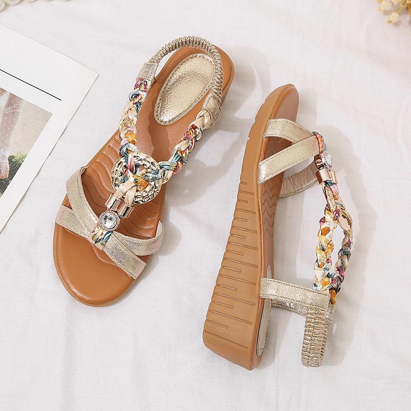 Large size wedge heel sandals women's 2025 summer new European and American ethnic style foot cover beaded rubber sole women's sandals
