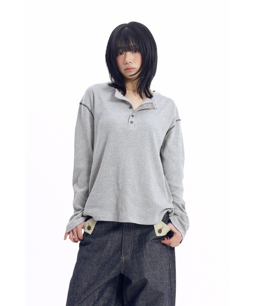 AAKAM Henry Neck Waffle Long Sleeve (Gray)