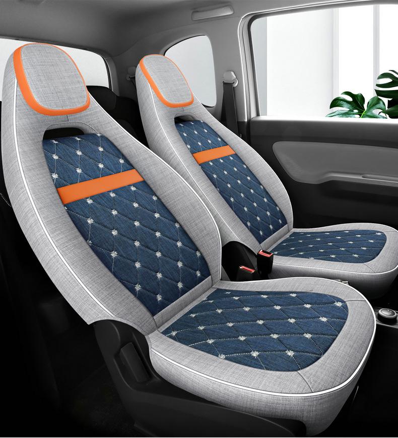 Cartoon Linen Seat Cover for Wuling Hongguang MiniEV Macaron – Full Wrap Interior Cushion