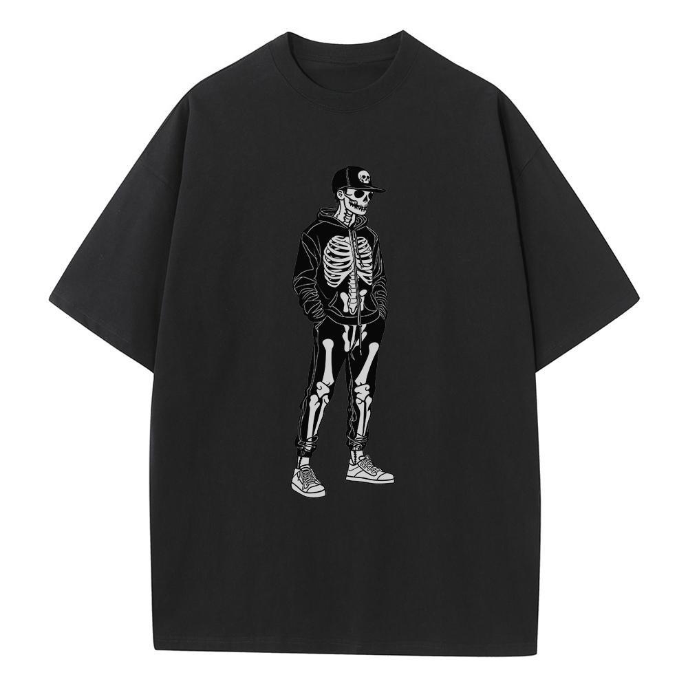 Летняя свободная футболка Хлопок С открытыми плечами Унисекс Топ Графическая футболка с принтом черепа Дышащий принт Унисекс Дизайнерская одежда