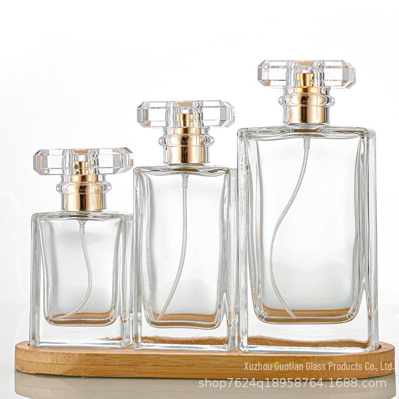 Fashionable Flat Square Perfume Bottle - 30ml, 50ml, 100ml with Push Spray, Portable, Thick Base.