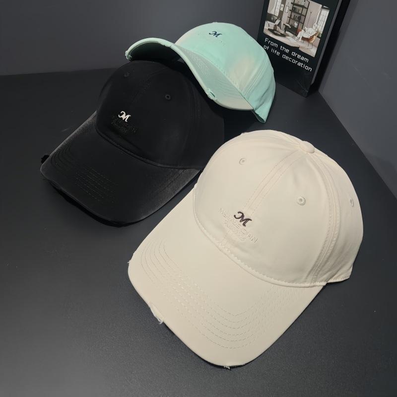 Spring and summer big head circumference embroidery letter M baseball hat versatile wide brim showing small holes in the face peaked cap