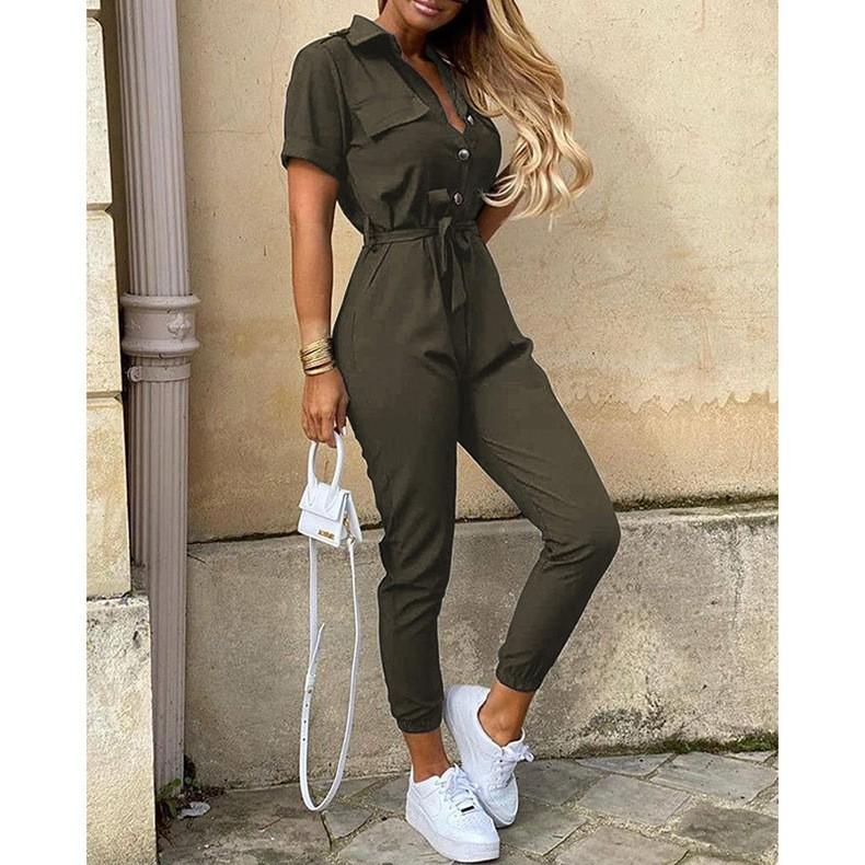 Women's Casual Solid Color Bodycon Jumpsuits Rompers Adjustable Shoulder Straps Bodysuits High Waistband Slim Fit Cargo Pants One-Piece Suits Overalls