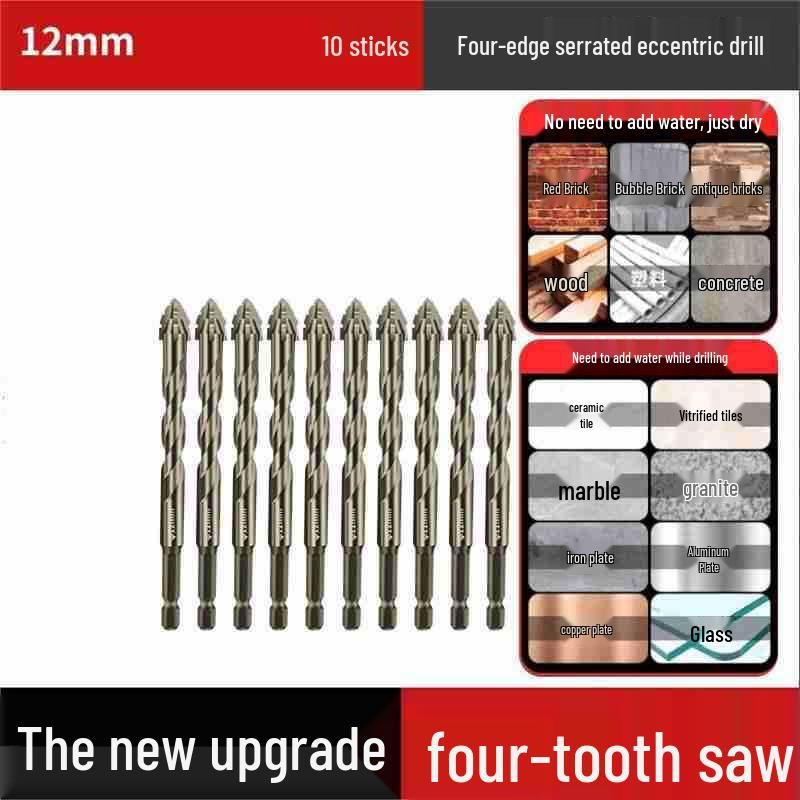 Durable Hexagonal Four-Flute Toothed Drill Bit for Ceramic, Cast Iron & Concrete