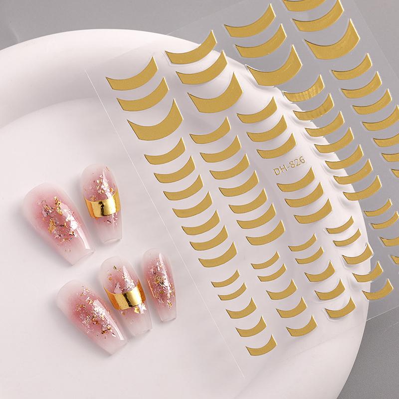 3D Линии Наклейки для Ногтей Серебро Золото Металлические Полоски Декали Кривые Гелевые Ногти Арт Слайдеры Лак Маникюр Декор Фольга
