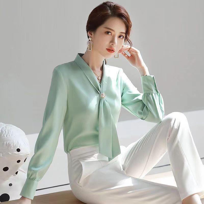 Women Spring Autumn Blouses Shirts Lady Casual Long Sleeve Bow Tie Collar Blusas