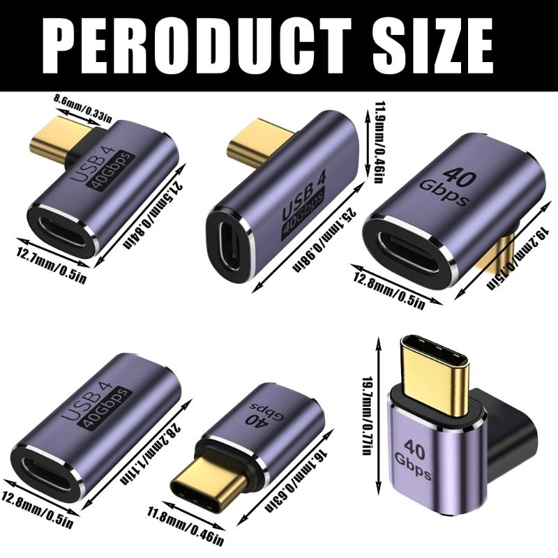 Упаковка из 6 шт. адаптеров-переходников USB4 Type C, преобразователь USB C с поддержкой быстрой зарядки 100 Вт и скорости передачи данных 40 Гбит/с