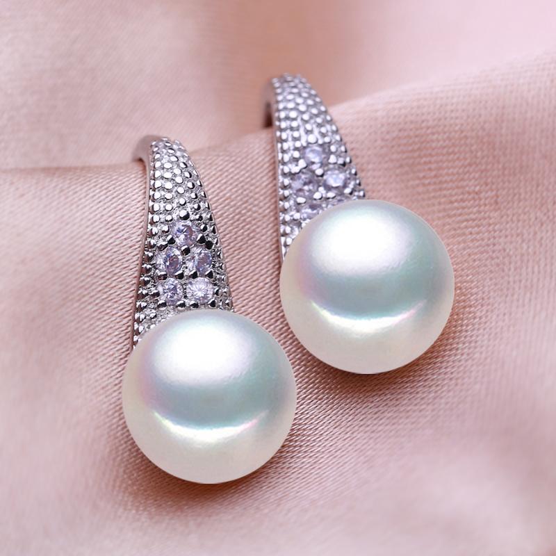 seniko 8-9mm Natural Freshwater Pearl Earrings Geometry Design Fashion Cubic Zirconia Clip Earrings For Women Girl Gift