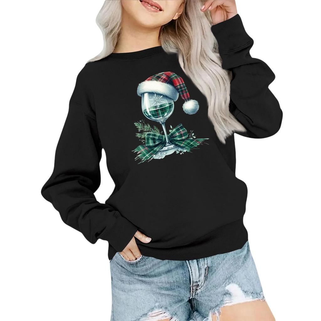 Kids' Fashion Loose-Fit Casual Long-Sleeve Christmas Print Oversized Crewneck Sweatshirt