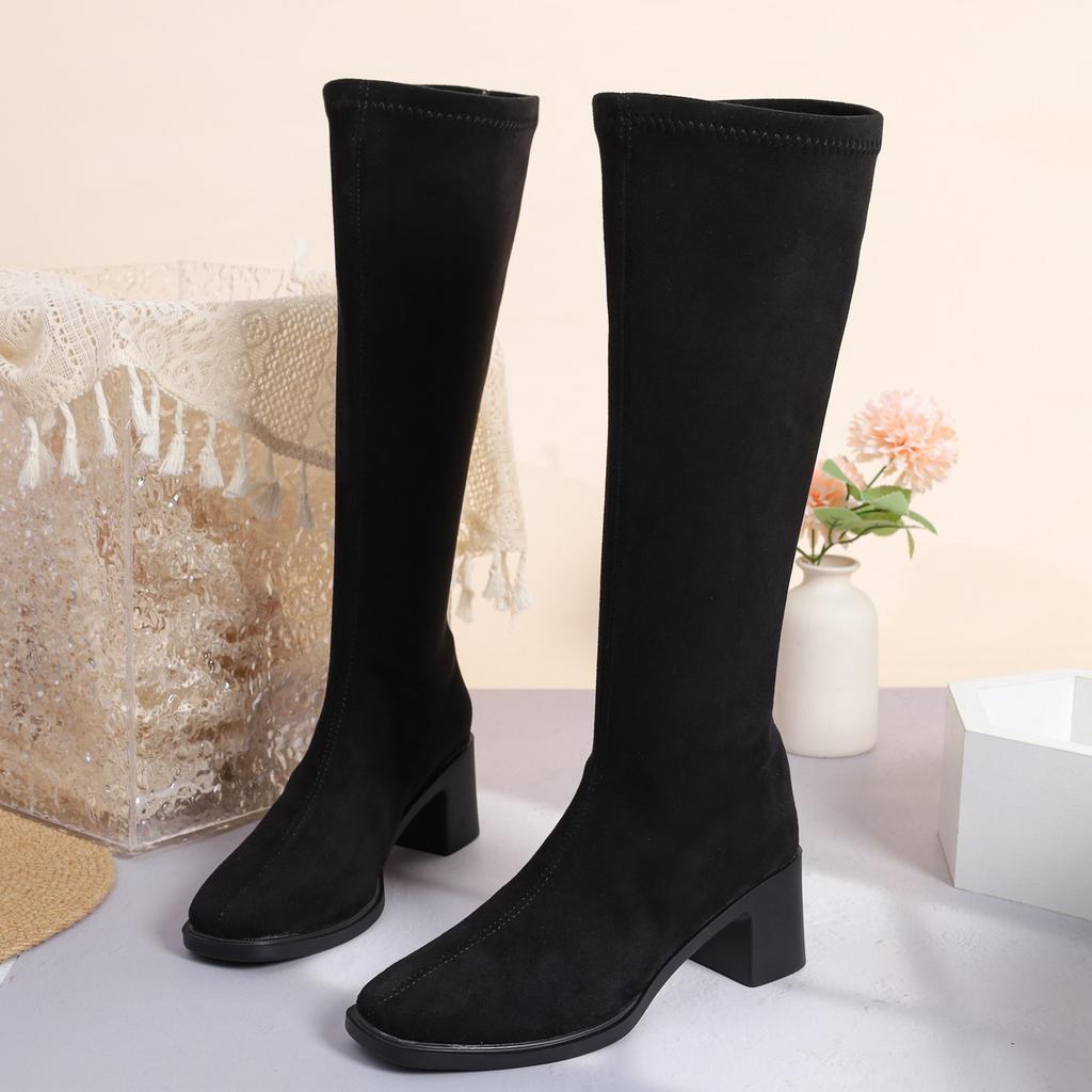 Autumn and Winter Knee Boots Women's Thick Heel High Boots Autumn New Elastic Thin Boots Medium Heel Women's Boots