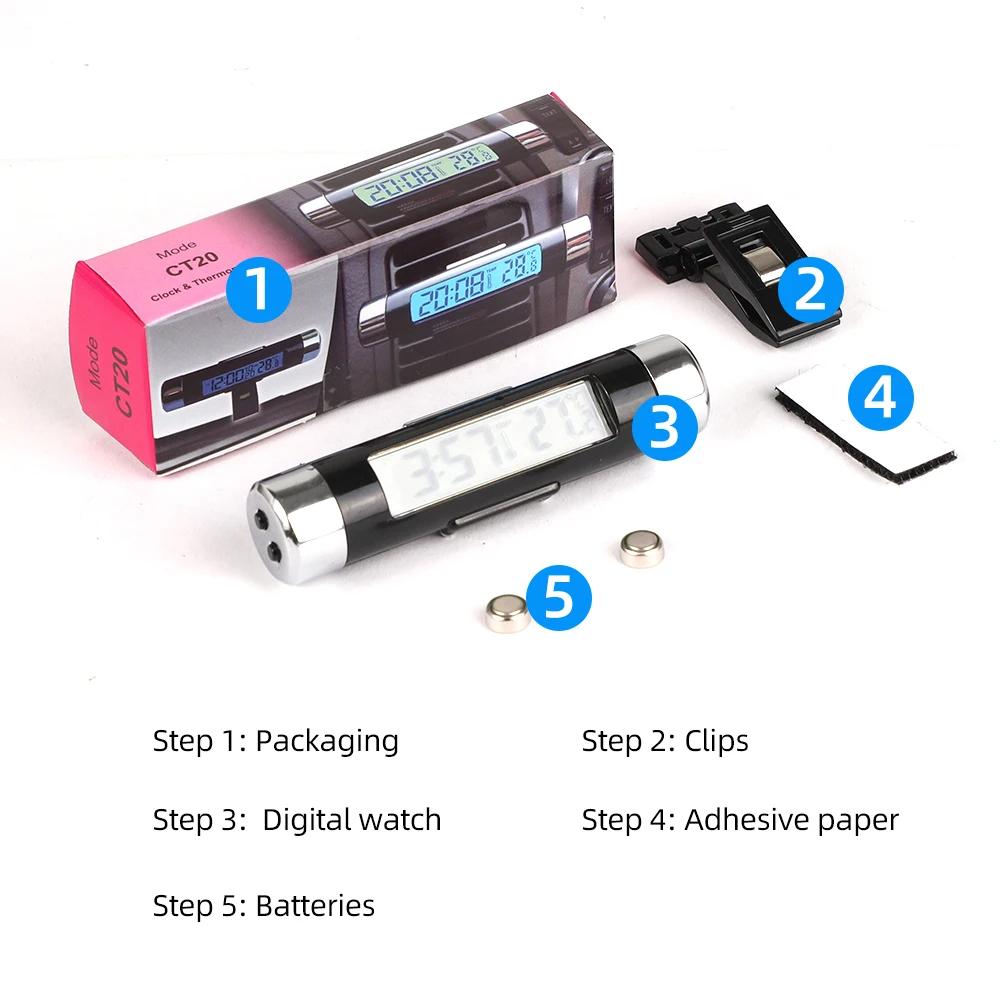 Автомобильный цифровой часы-термометр с ЖК-дисплеем, измеритель температуры для вентиляционного отверстия