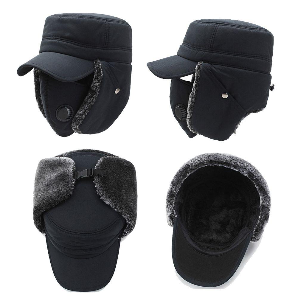 Windproof Winter Men Bomber Hat Cotton Plush Fur Earflap Hat Warm Earflaps Caps
