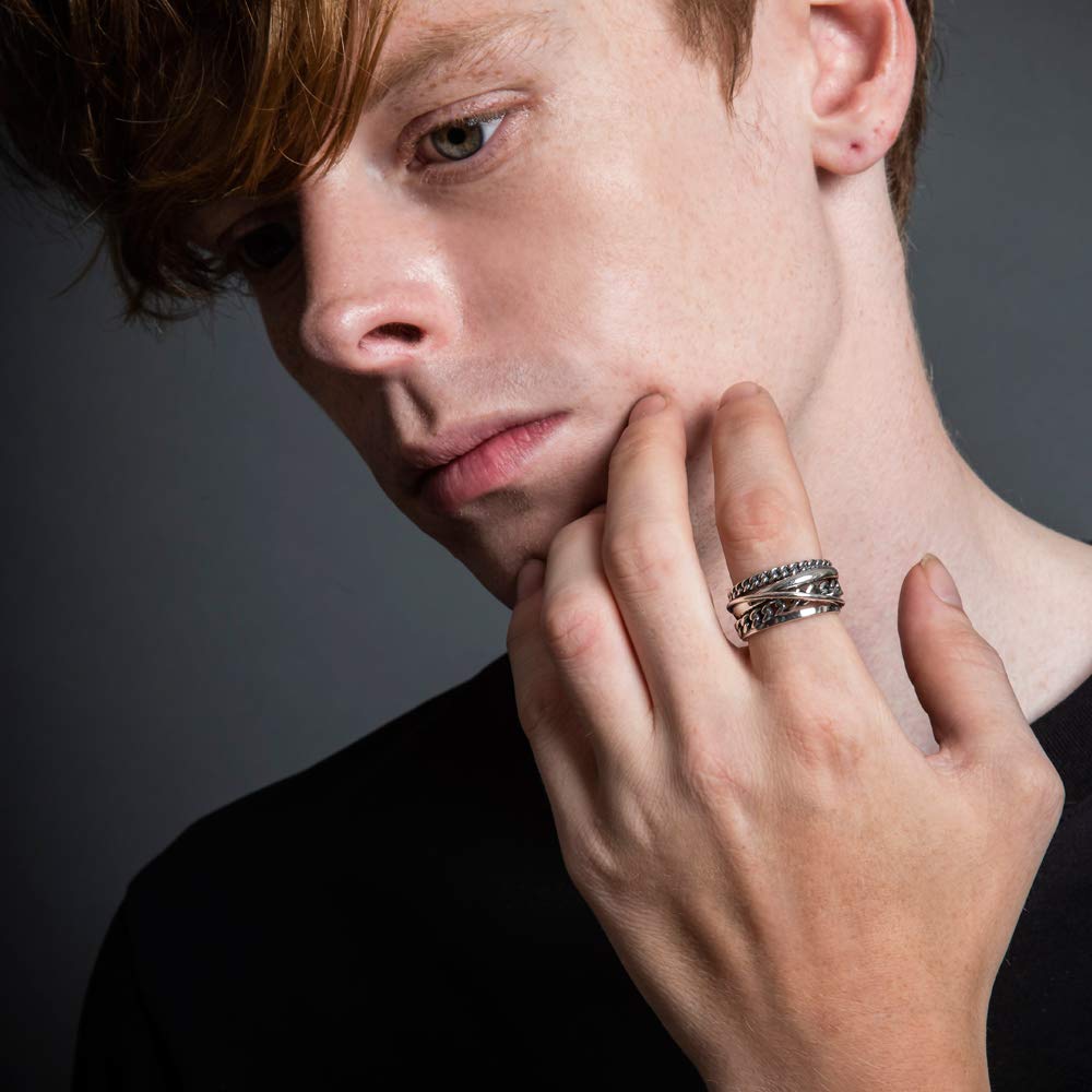 Artemis Kings Градиентное кольцо-цепочка кубинского плетения Серебряный аксессуар для мужчин и Бренд Серебро 925 пробы AKR0053, Женщины, Ювелирные изделия, Кольцо,