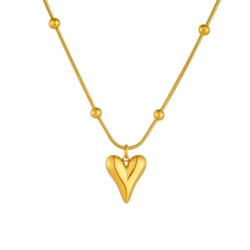 DIEYURO 316L Stainless Steel Steell Golden Simple Love Heart-shape Pendant Necklace Earrings Set For Girl New Trend Jewelry Gift