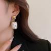 Geometric Folds Imitation Pearl Square Pendant Earring for Women Sweet Gift Simple Temperament Creative Jewelry Accessory
