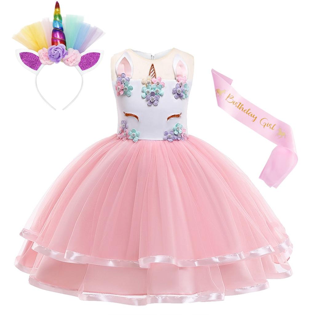 Unicorn Tutu Dress Kids Princess Costume Halloween Carnival Tutu Skirt Girls 130cm Pink 7-8 Years Cotton Holiday Party Dress AmzBarley®
