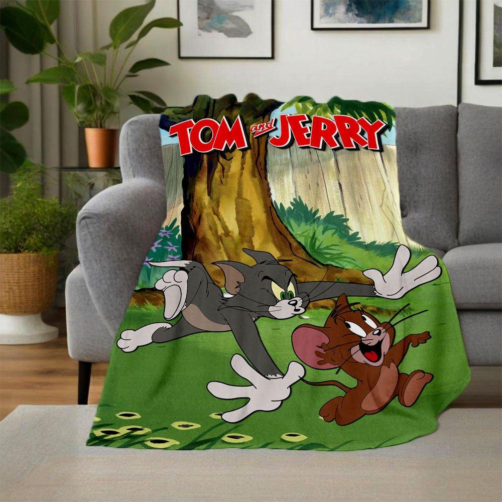 Tom and Jerry Classic Cartoon Poster PrintBlanket Flannel Throw Blanket for Sofa, Bed, Travel, Camping, Office
