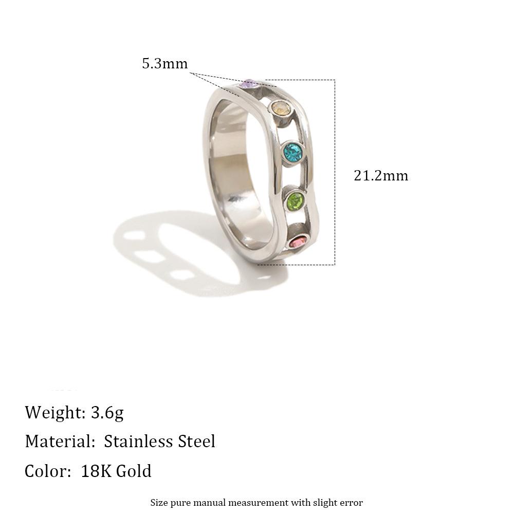 Colorful Zircon Double Layer Hollow Stainless Steel Finger Rings for Women 18K PVD Gold Plated Round Circle Ring Wedding Jewelry