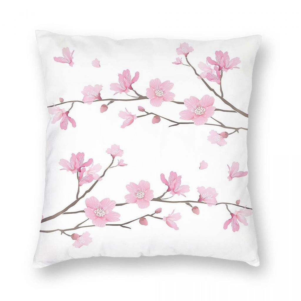 Cherry Blossom Flower Plant Square Pillowcase Polyester Linen Velvet Printed Decor Pillow Case Sofa Seater Cushion Cover x