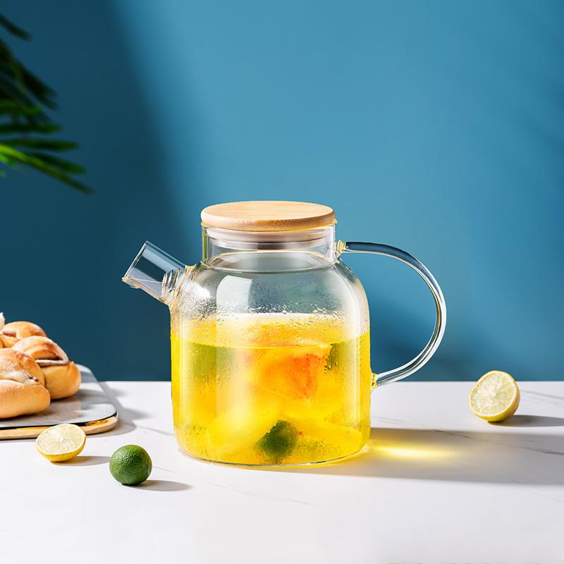 Round Spout Glass Water Jug Large Capacity Transparent Heat Resistant Kettle Lemon Tea Scented Tea Cold Water Bottle