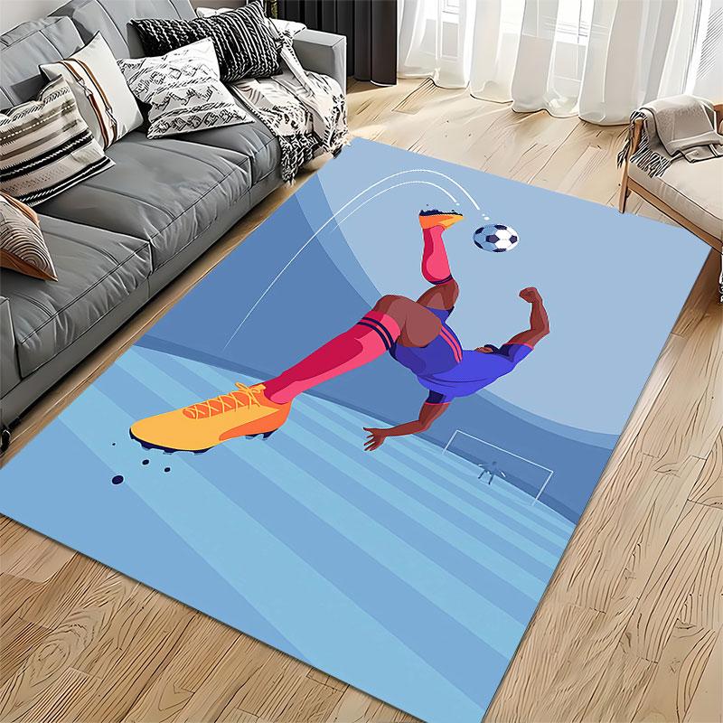 Soccer Kick Art in Blue Style suitable as a non-slip mat for the living room or bedroom sofa