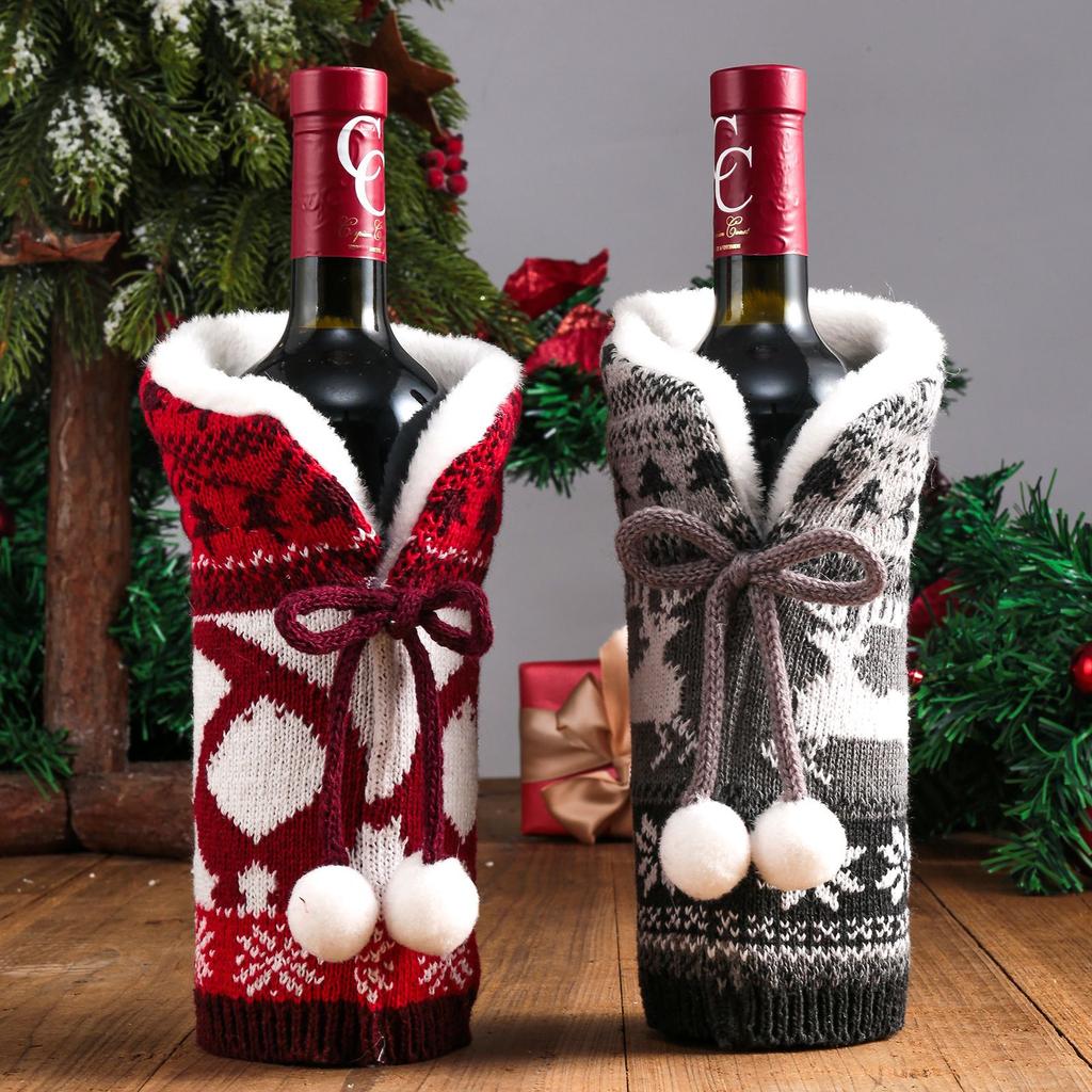 Christmas Wine Set Knitted Wine Set Hotel Restaurant Decoration Home Furnishing Wine Set Decoration Supplies
