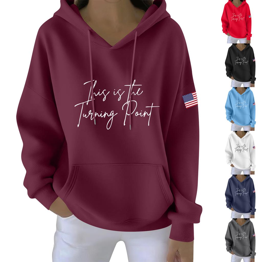 Women's Casual Fashion Print Long Sleeve Hooded Sweatshirt Top