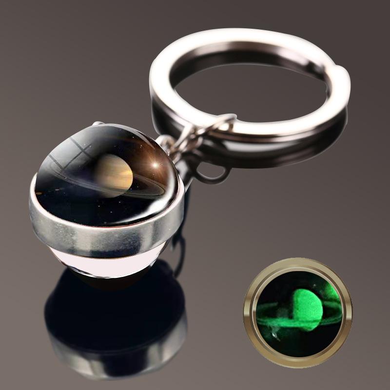 Solar System Galaxy Nebula Double Sided Glass Ball Keychain Moon Earth Mars Pendant Keychain