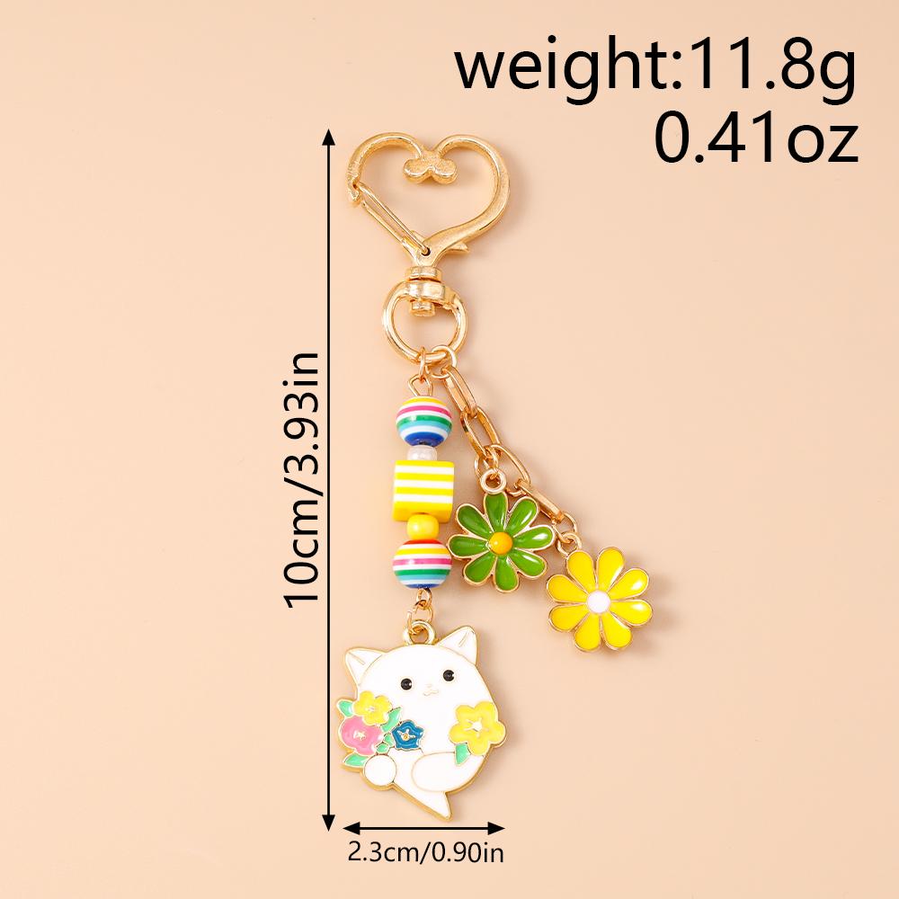 Cute Enamel Animal Cat Keychain Women Girls Flower Key Ring Pendants for Handbag Decor DIY Key Chain Jewelry Gifts